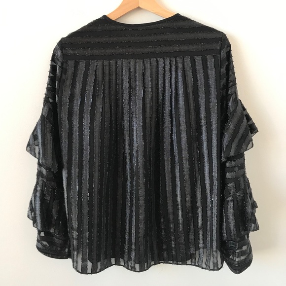 Elie Tahari silk ruffle black metallic shirt - Picture 8 of 10